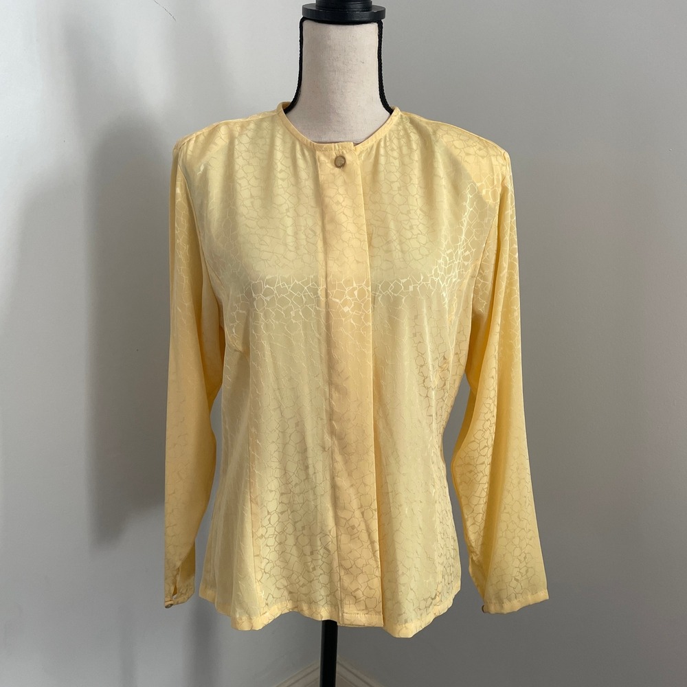 Vintage Yellow‎ Silky Secretary Blouse By Pendleton 12 Miss Sophisticates Office